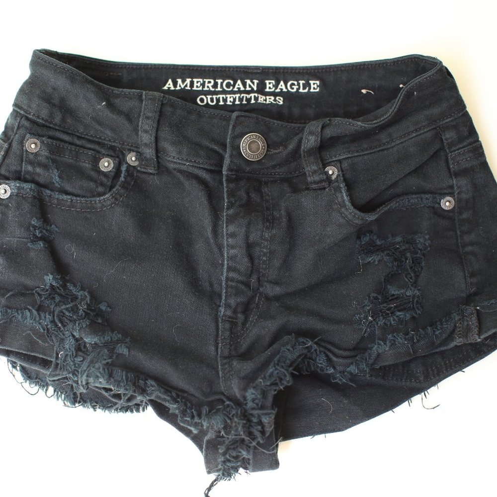 American Eagle Black Jean Shorts 00 stretchy